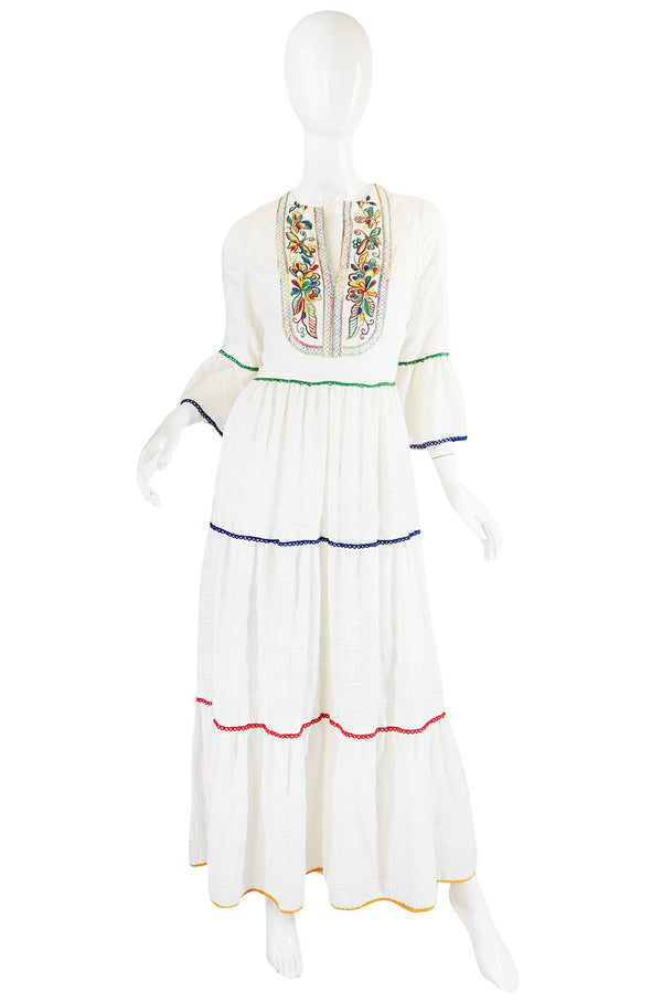 1960s Miss K Embroidered White Cotton Dress