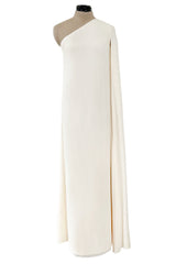 Incredible Resort 2015 Valentino One Shoulder Ivory Caped Sleeve Silk Crepe Dress