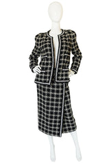 Rare 1980s Graphic Boucle Chanel Midi Length Skirt Suit