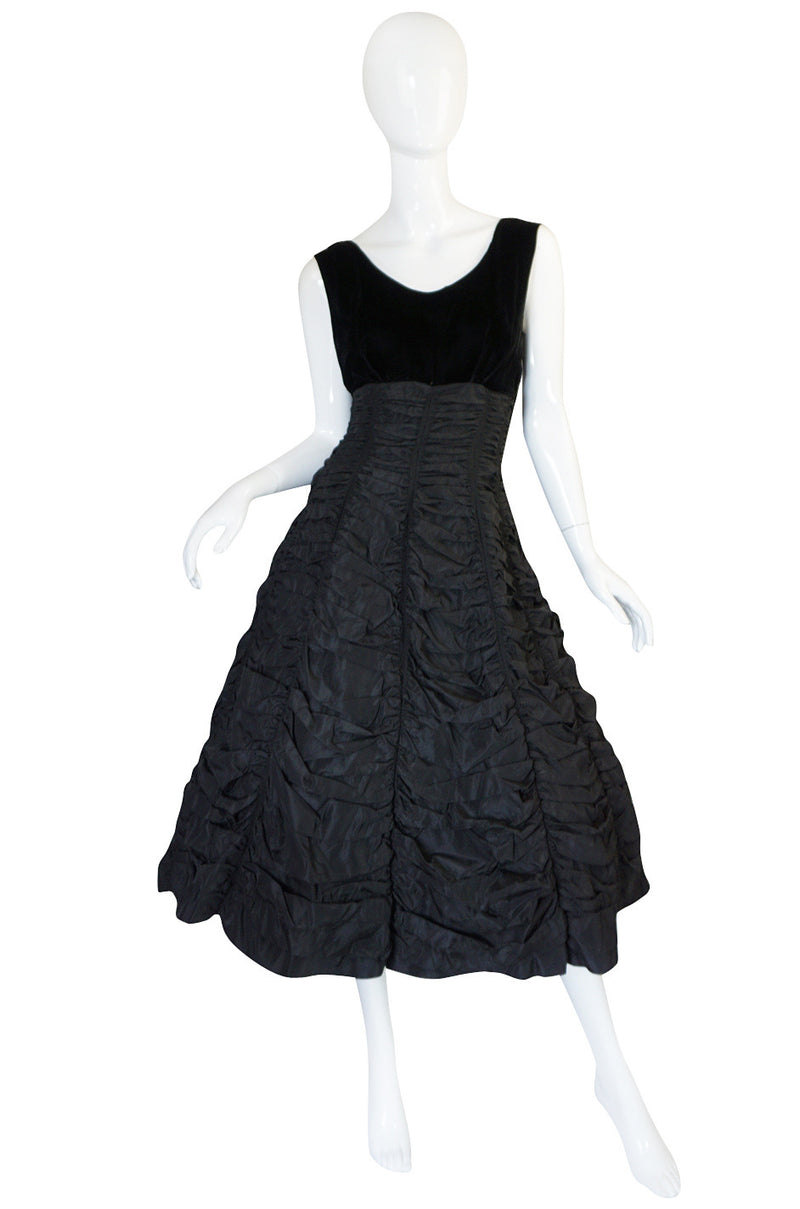 1950s Black Silk Taffeta & Velvet 