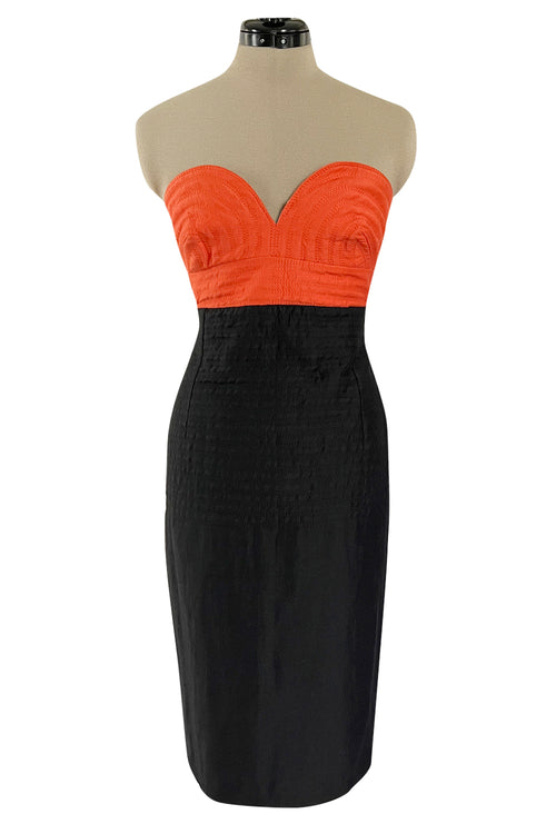 Killer Spring 1989 Gianni Versace Couture Strapless Topstitched Dress W Back Buttons & Cut Out