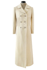 Important Spring 1970 Valentino Haute Couture Ivory Wool Coat w Intricate PinTuck Detailing
