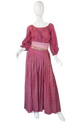 1960s Pat Sandler Pink & Gold Maxi Dress