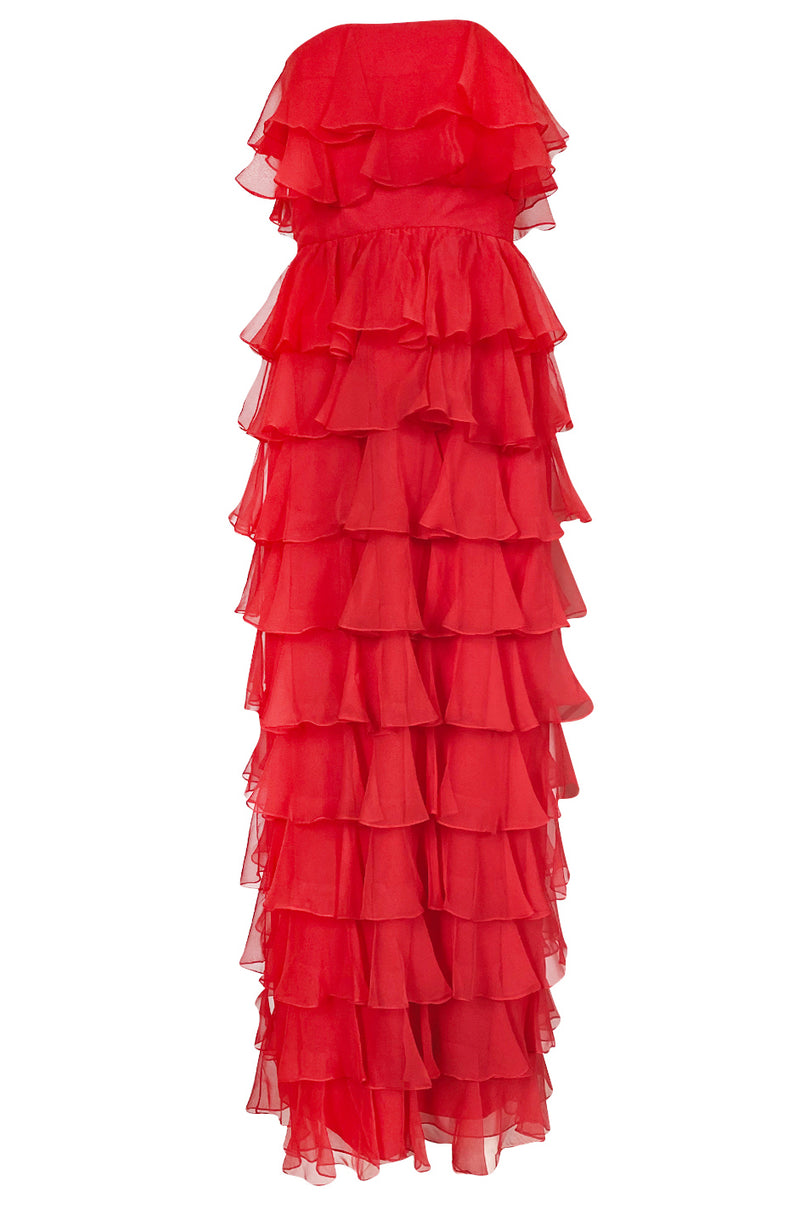 c.1977 Valentino Strapless Silk Chiffon Red Ruffle Full Length Dress – Shrimpton Couture