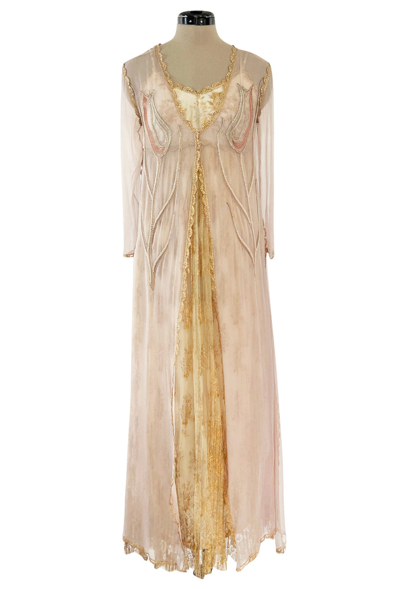 Prettiest 1977 Bill Gibb Couture Embroidered Gold Thread Net Dress w L Shrimpton Couture Prettiest 1977 Bill Gibb Couture Embroidered Gold Thread Net Dress w L Shrimpton Couture