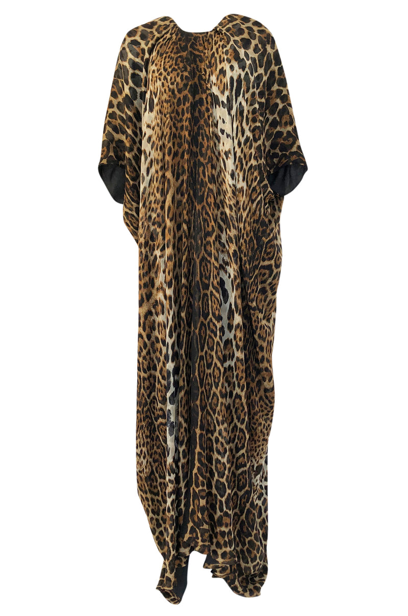 saint laurent leopard-print silk-chiffon maxi dress Saint Laurent Leopard Silk Kaftan in Brown