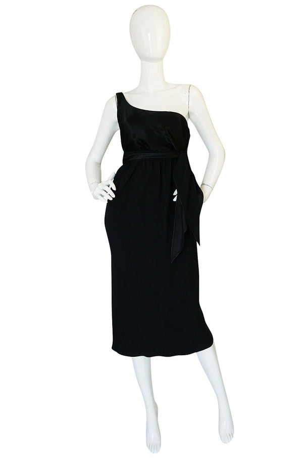 Documented Spring 1983 Halston Black One Shoulder Wrap Dress