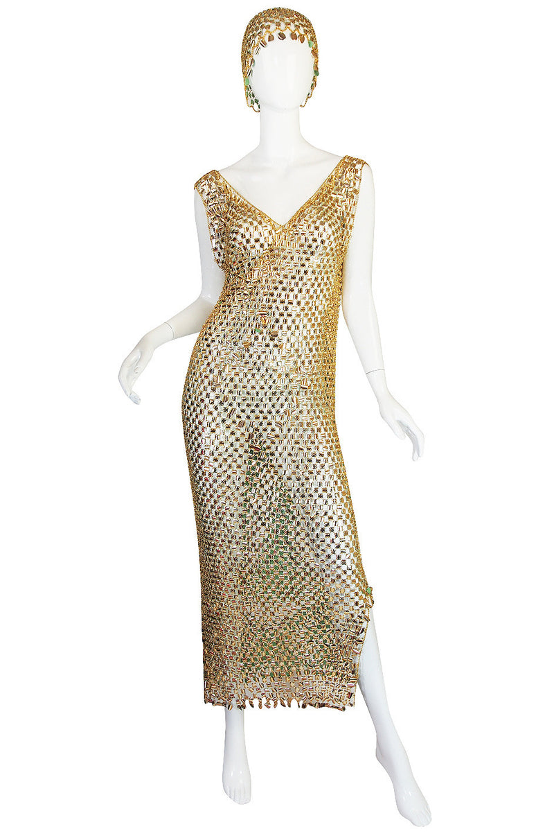 Rare 1970s Paco Rabanne Chain Mail Dress & Headpiece Shrimpton Couture Rare 1970s Paco Rabanne Chain Mail Dress & Headpiece Shrimpton Couture