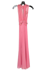 1930s Pink Silk Hand Applique Detailed Boudoir Negligee Lingerie Dress