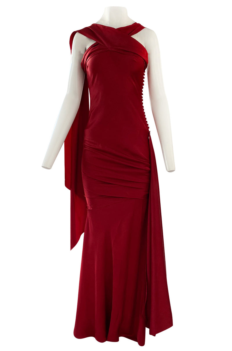 Early 2000s Dior Christian Dior by John Galliano Deep Red Satin Finish Shrimpton Couture Early 2000s Dior Christian Dior by John Galliano Deep Red Satin Finish Shrimpton Couture