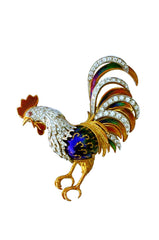 1960s Enamel Diamond Gold Platinum Rooster Brooch