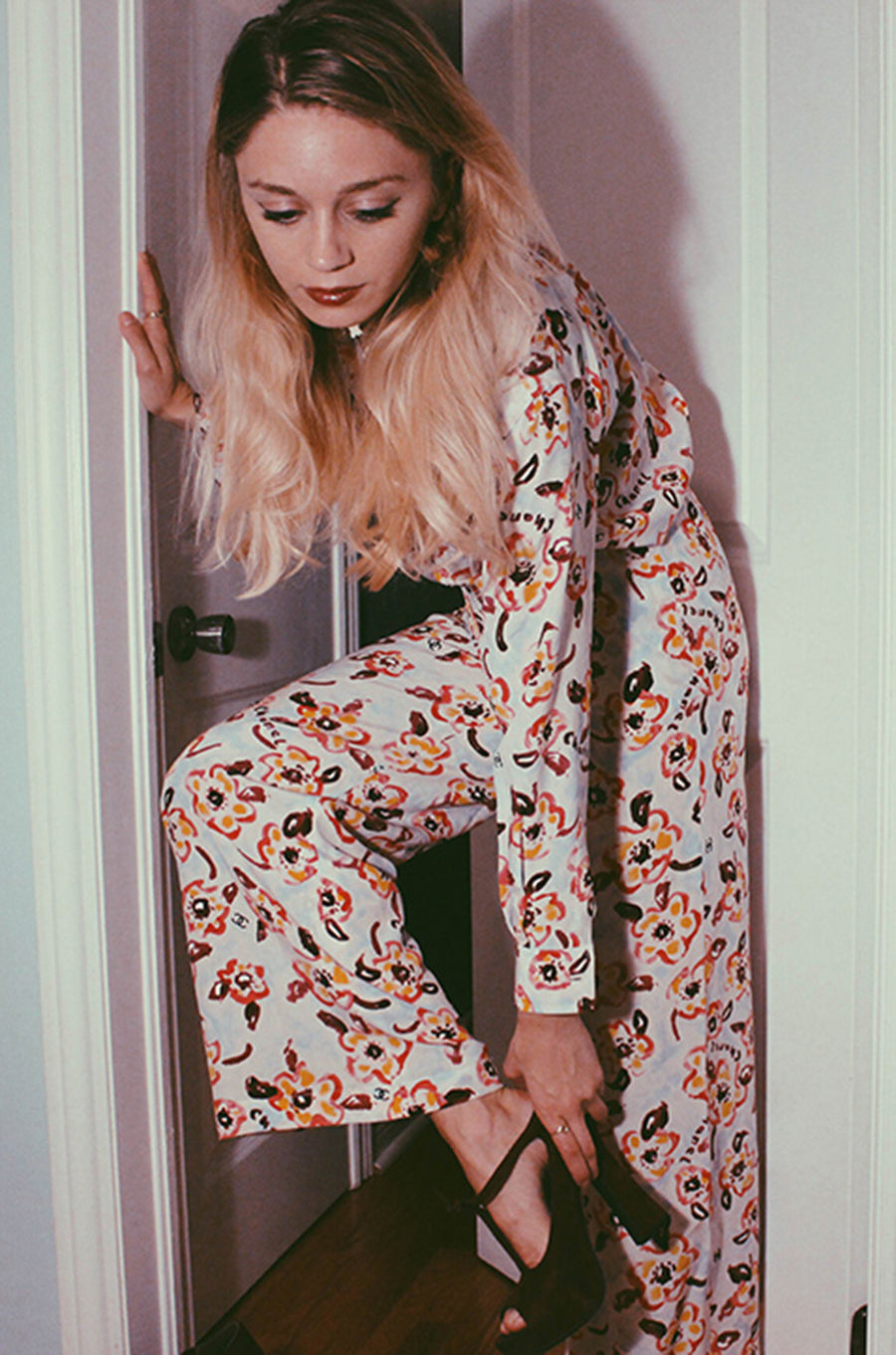 Resort 1996 Chanel Ad Campaign Silk Logo Pant & Top Set