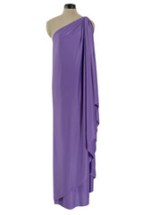 Classic 1978 Halston One Shoulder Draped Full Length Maxi Dress in a Light Purple Jersey