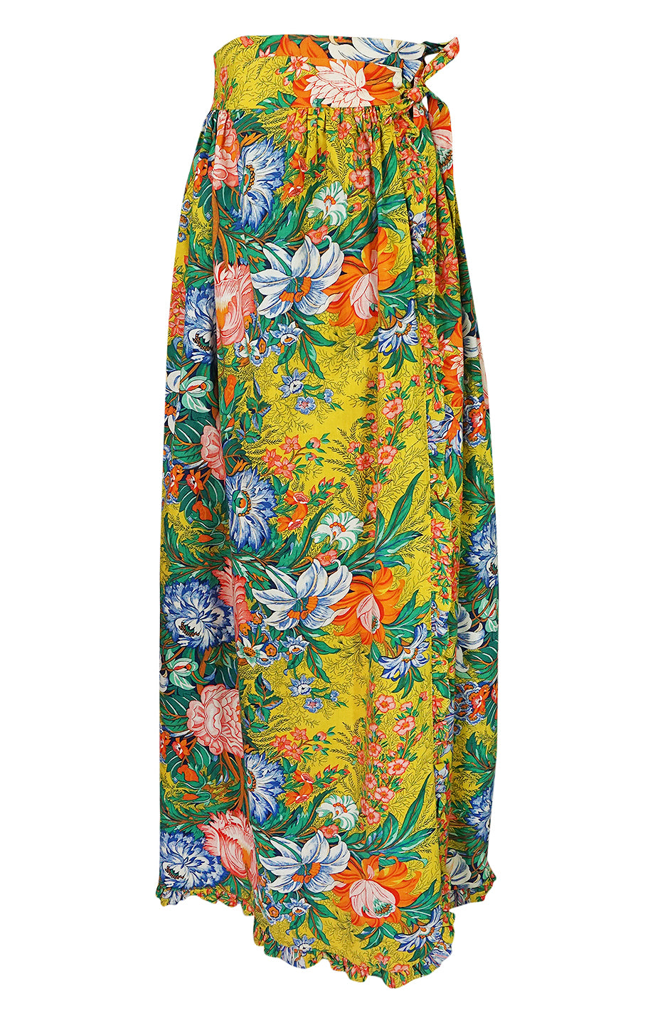 1970s Stephen Burrows Floral Cotton Print Wrap Maxi Skirt – Shrimpton ...