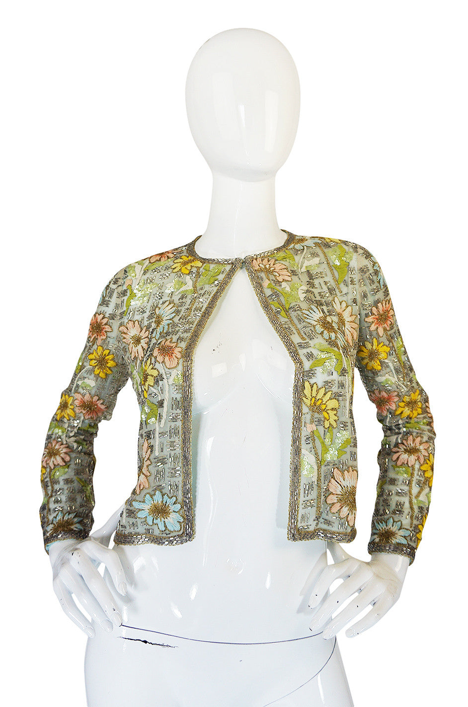 1970s Chanel Haute Couture Lesage Bead, Sequin & Embroidered Silk