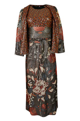 1975 Bill Blass Floral Print Metallic Lurex & Sequin Dress Set
