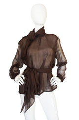 1970s Yves Saint Laurent Chocolate Silk Chiffon Top