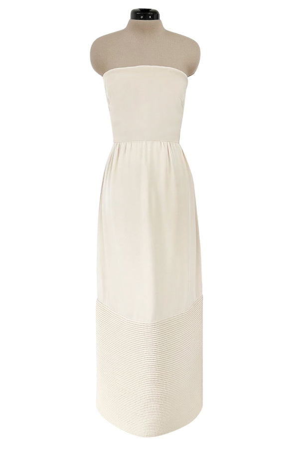 Mid 1950s to Early 1960s Christian Dior Demi-Couture Ivory Silk Strapless Dress & Stole