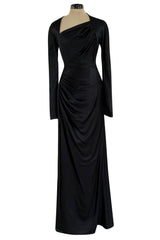 Chic Fall 2009 Christian Dior by John Galliano Black Silk Satin Dress w Asymmetrical Neckline