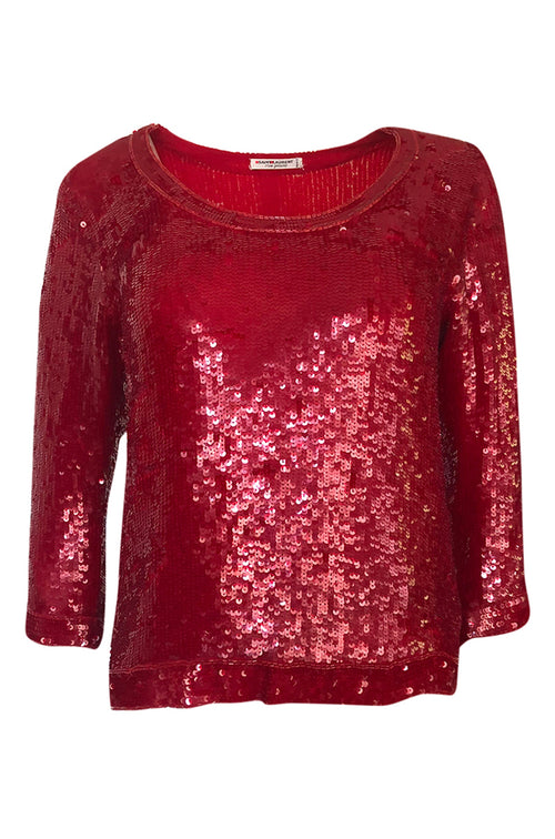 1980s Yves Saint Laurent Densely Covered Red Sequin Tunic Top