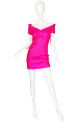 1990s Neon Pink Velvet Padded Rifat Ozbek Dress