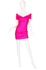 1990s Neon Pink Velvet Padded Rifat Ozbek Dress