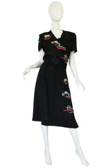 1940s Inset Scenes Eisenberg & Sons Originals Button Swing Dress