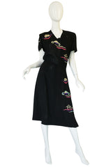 1940s Inset Scenes Eisenberg & Sons Originals Button Swing Dress