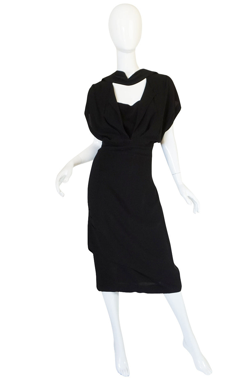 Dramatic 1940s Adrian Original Black Crepe Swing Dress