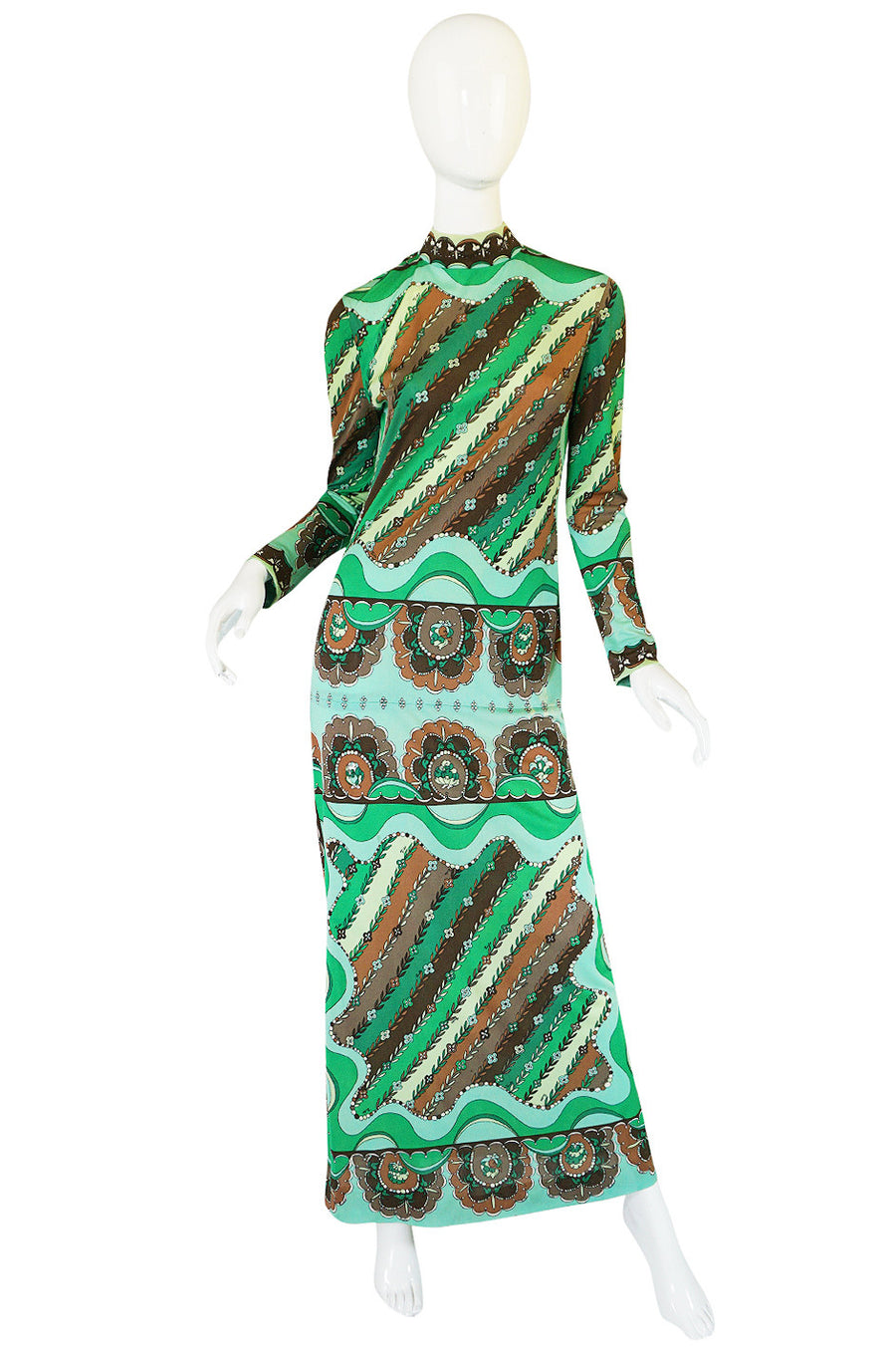green emilio pucci dress 1970s Print Silk Jersey – Shrimpton Couture Color:Long Length Dress Create Your Own Wedding Model wearing a Emilio vintage shop uk