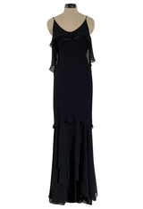 Spring 2004 Yves Saint Laurent by Tom Ford Black Silk Chiffon Dress
