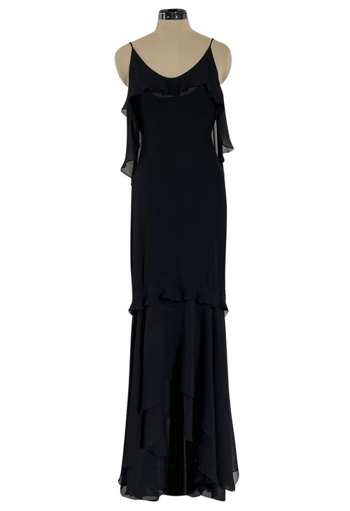 Spring 2004 Yves Saint Laurent by Tom Ford Black Silk Chiffon Dress