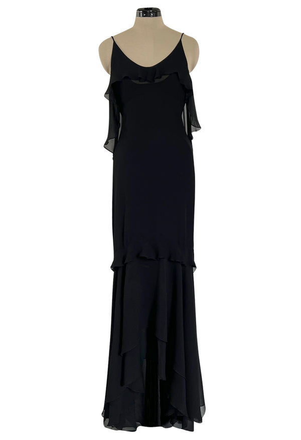 Spring 2004 Yves Saint Laurent by Tom Ford Black Silk Chiffon Dress