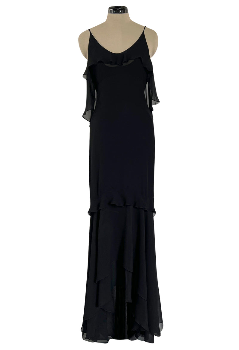 Tom Couture Laurent Saint – Shrimpton Yves Silk by Ford Black 2004 Chiffon Spring Dress