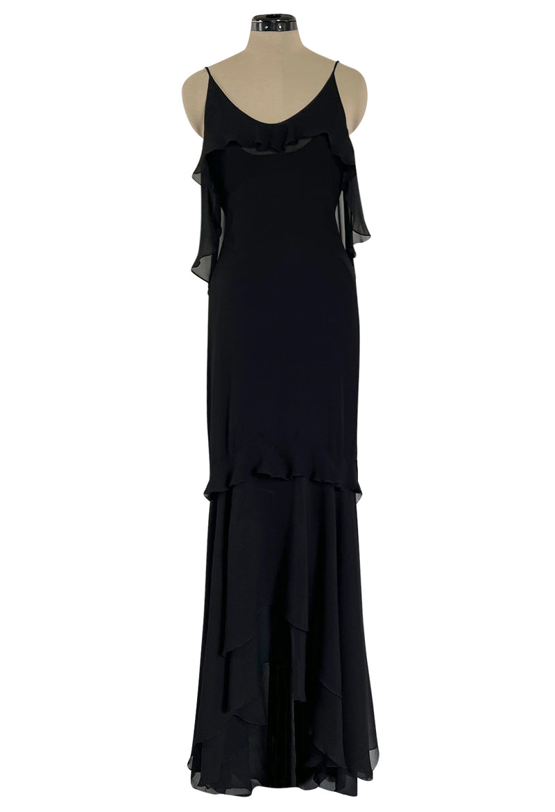 Spring 2004 Yves Saint Laurent by Tom Ford Black Silk Chiffon Dress Shrimpton Couture Spring 2004 Yves Saint Laurent by Tom Ford Black Silk Chiffon Dress Shrimpton Couture