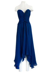 Spring 1990 Oscar De La Renta Deep Sapphire Blue Silk Chiffon Strapless Dress