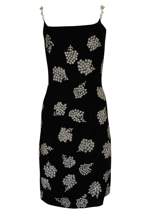 Fall 1991 Todd Oldham Glass Bead & Crystal Jewel Strap Velvet Dress