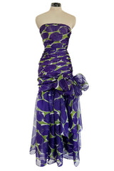 Prettiest Spring 1984 Yves Saint Laurent Runway Strapless Purple & Green Silk Dress