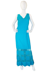 1960s Turquoise Cotton Pintuck Mexican Dress