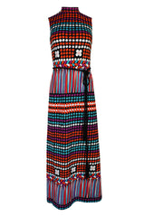 1970s Lanvin Bright Printed Dot & Stripe Jersey Dress