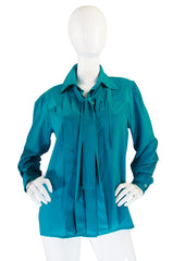 1970s Teal Green Yves Saint Laurent Silk Top