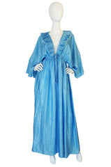 1970s Zandra Rhodes Blue Lingerie Plunging Caftan Dress