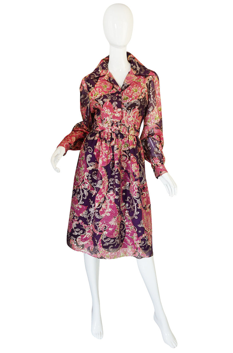 1970s Purple Metallic Oscar De La Renta Dress