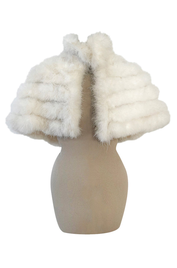 Chic & Simple Late 1990s Jacques Fath Off-White Ivory Feather Cropped Capelet