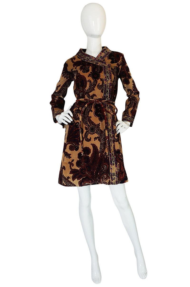 1960s Mr Mort Rich Printed Velvet Wrap Dress or Coat