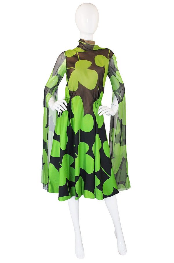 1971 Silk Scarf Sleeve Pauline Trigere Clover Dress