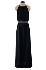 1970s Goldworm Black Knit Backless Dress w Silver Metallic Straps & Elastic Waist