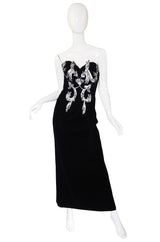 1970s Silver Applique Velvet Victor Costa Gown