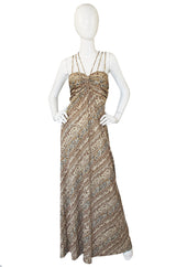 1970s Joy Stevens Printed Jersey Multi Strap Halter Dress