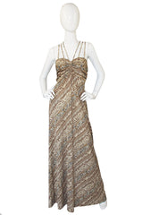 1970s Joy Stevens Printed Jersey Multi Strap Halter Dress